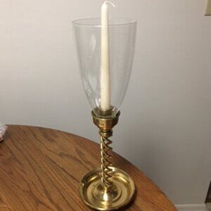 Antique Brass Twisted Tall Candle Holder with Glass Globe
